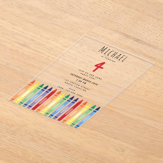 Kleurrijke Rainbow Crayons Kids Verjaardagsfeestje Acryl Uitnodigingen (Laagn)