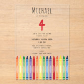 Kleurrijke Rainbow Crayons Kids Verjaardagsfeestje Acryl Uitnodigingen (Voorkant)
