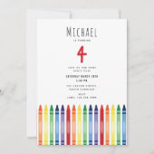 Kleurrijke Rainbow Crayons Kids Verjaardagsfeestje Kaart (Voorkant)