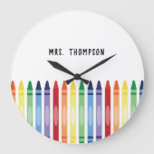 Kleurrijke Rainbow Crayons Leraar Waardering Grote Klok (Voorkant)