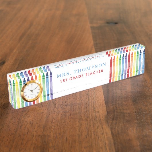 Kleurrijke Rainbow Crayons Leraar Waardering Naambordje (Zijkant)