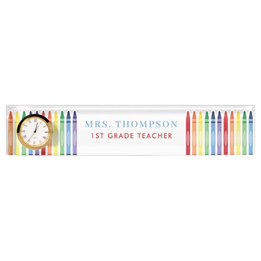 Kleurrijke Rainbow Crayons Leraar Waardering Naambordje (Voorkant)