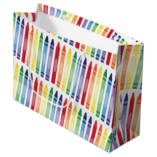 Kleurrijke Rainbow Crayons Patroon Groot Cadeauzakje (Voorkant Gekanteld)