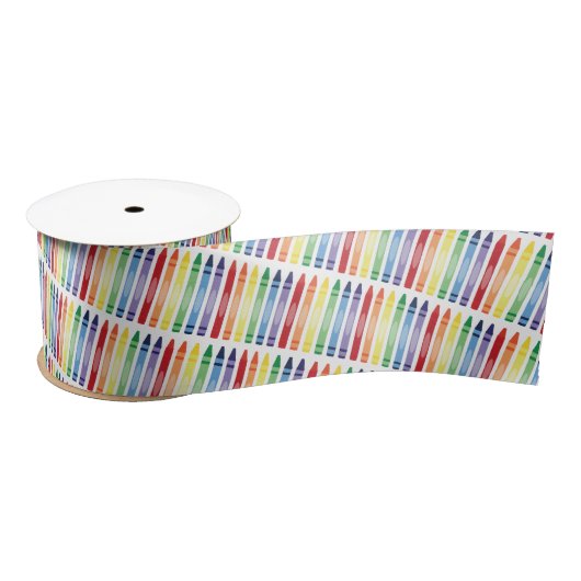 Kleurrijke Rainbow Crayons Patroon Satijnen Lint (Spoel)