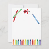 Kleurrijke Rainbow Crayons Schattige Monogram Kind Notitiekaartje (Voorkant)