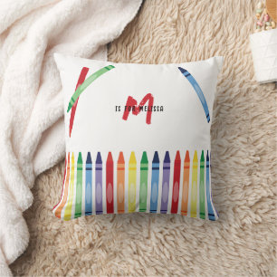 Kleurrijke Rainbow Crayons Schattige Monogram Kussen