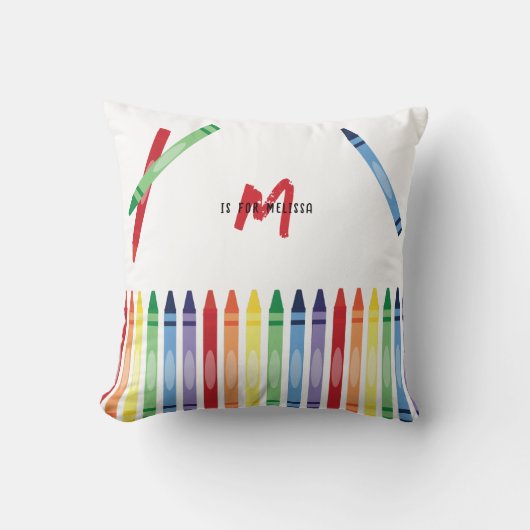 Kleurrijke Rainbow Crayons Schattige Monogram Kussen (Voorkant)
