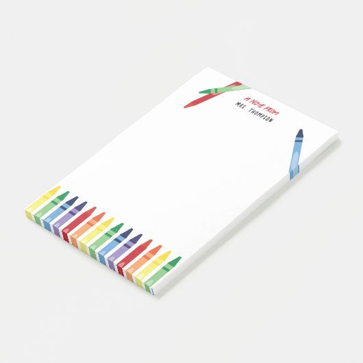 Kleurrijke Rainbow Crayons Schattigee Leraar Waard Post-it® Notes (Schuin)
