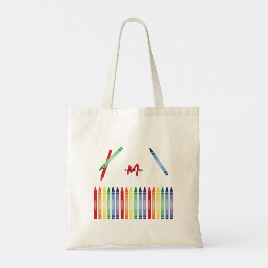 Kleurrijke Rainbow Crayons Schattigee Monogram Sch Tote Bag (Achterkant)