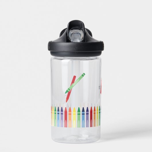 Kleurrijke Rainbow Crayons Schattigee Monogram Sch Waterfles (Voorkant)