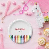 Kleurrijke Rainbow Crayons Verjaardagsfeestje Papieren Bordje (Feest)