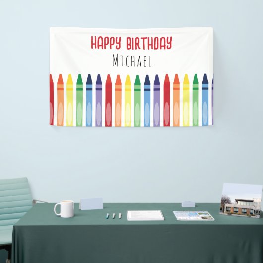 Kleurrijke Rainbow Crayons Verjaardagsfeestje Spandoek (Beurs)