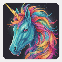 Kleurrijke Rainbow Eenhoorn Fantasy Art Vierkante Sticker