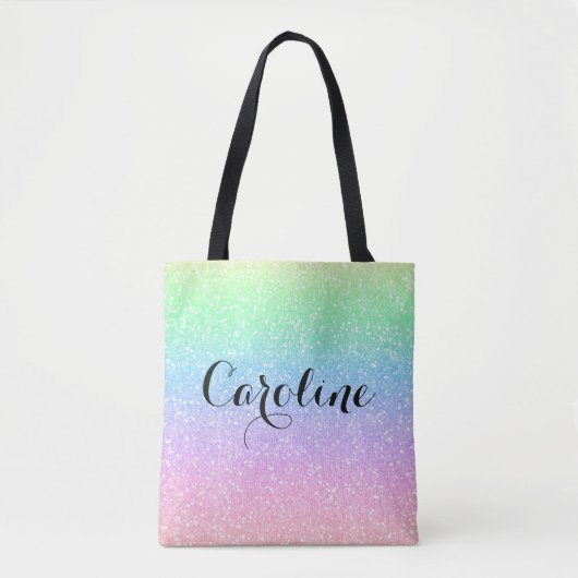 Kleurrijke Rainbow Eenhoorn Glitter Trendy Pattern Tote Bag (Voorkant)