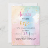 Kleurrijke Rainbow Eerste Verjaardag Uitnodiging (Voorkant)