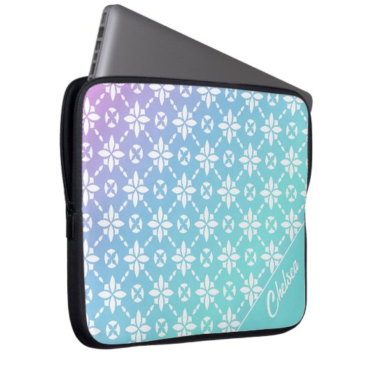 Kleurrijke Rainbow Flower Pattern Gepersonaliseerd Laptop Sleeve (Voorkant Rechts)