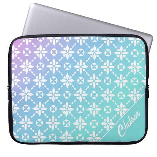 Kleurrijke Rainbow Flower Pattern Gepersonaliseerd Laptop Sleeve (Voorkant)
