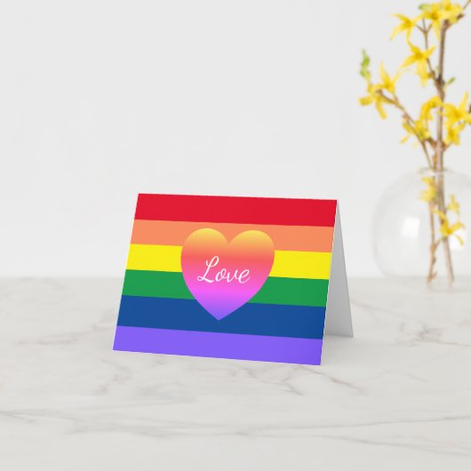 Kleurrijke Rainbow Gay Pride Love Heart Kaart (Gele Bloem)