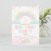 Kleurrijke Rainbow Girl's Party Invite, Rainbow Kaart (Staand voorkant)