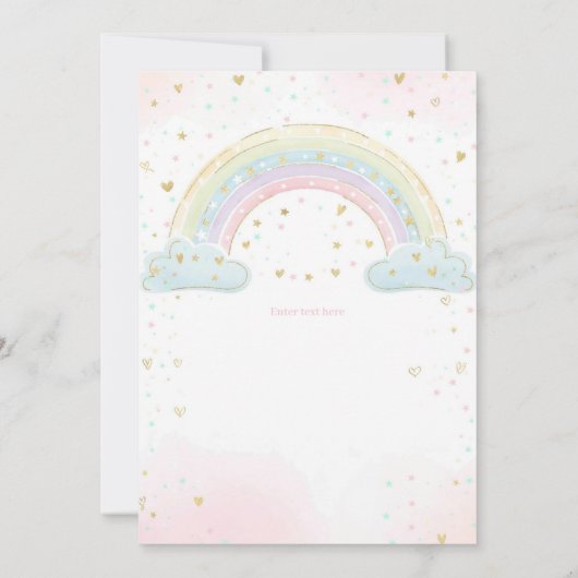 Kleurrijke Rainbow Girl's Party Invite, Rainbow Kaart (Achterkant)