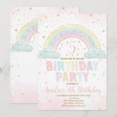 Kleurrijke Rainbow Girl's Party Invite, Rainbow Kaart (Voorkant / Achterkant)