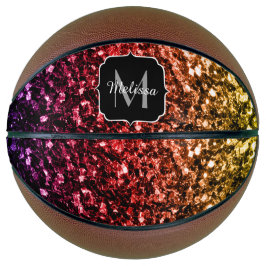 Kleurrijke Rainbow glitter sparkle Monogram naam Basketbal