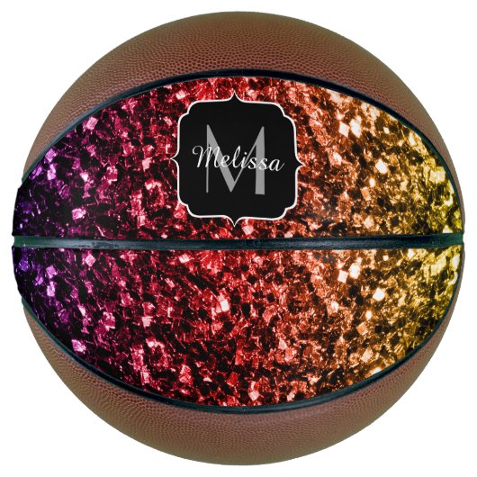 Kleurrijke Rainbow glitter sparkle Monogram naam Basketbal (Voorkant)