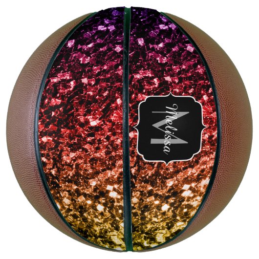 Kleurrijke Rainbow glitter sparkle Monogram naam Basketbal (Verticaal)