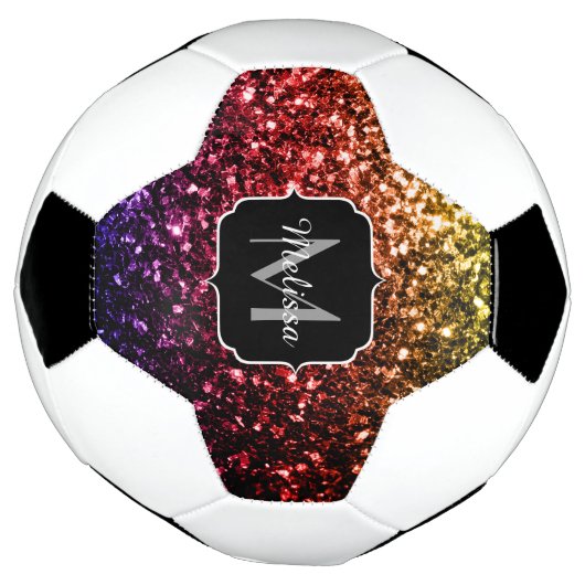 Kleurrijke Rainbow glitter sparkle Monogram naam Voetbal (Gedraaid)