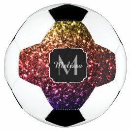 Kleurrijke Rainbow glitter sparkle Monogram naam Voetbal