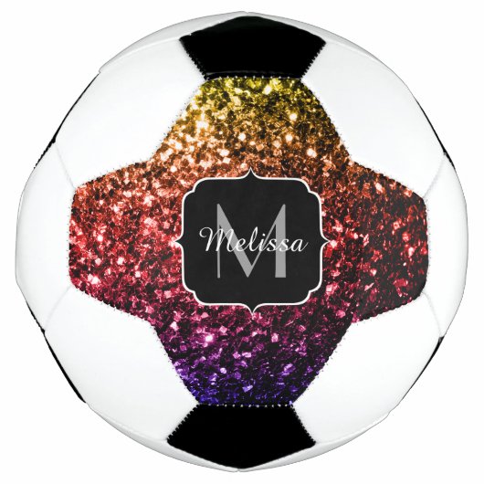 Kleurrijke Rainbow glitter sparkle Monogram naam Voetbal (Voorkant)