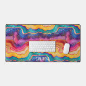Kleurrijke Rainbow Glittery Agaat Textuur Monogram Bureaumat (Keyboard & Muis)
