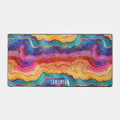 Kleurrijke Rainbow Glittery Agaat Textuur Monogram Bureaumat (Voorkant)