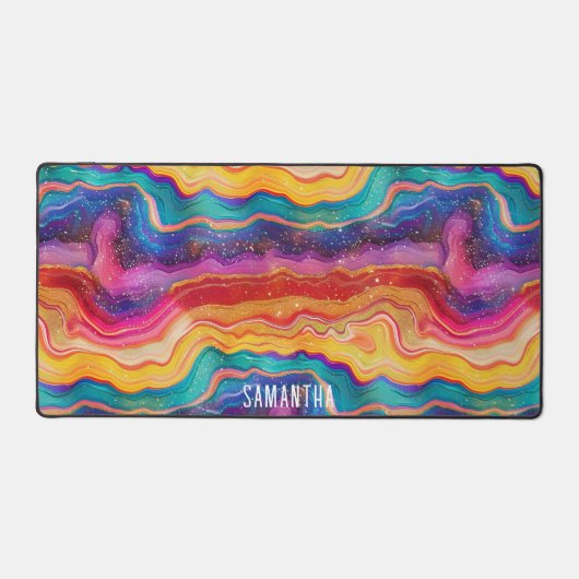 Kleurrijke Rainbow Glittery Agaat Textuur Monogram Bureaumat (Voorkant)