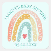 Kleurrijke Rainbow & Heart Boy Baby shower Vierkante Sticker (Voorkant)