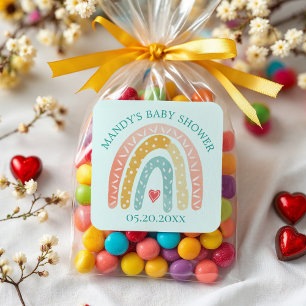 Kleurrijke Rainbow & Heart Boy Baby shower Vierkante Sticker