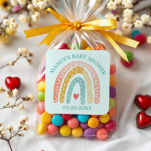 Kleurrijke Rainbow & Heart Boy Baby shower Vierkante Sticker