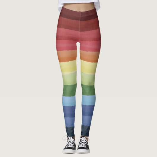 Kleurrijke Rainbow horizontale strepen patroon Leggings (Voorkant)