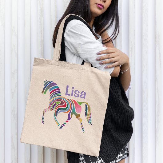 Kleurrijke Rainbow Horse Monogram Tote Bag