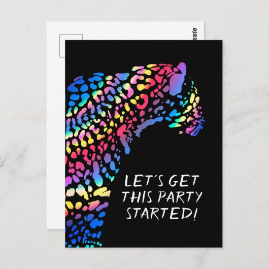 Kleurrijke Rainbow Jaguar Party uitnodiging (Voorkant / Achterkant)