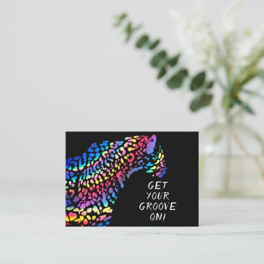 Kleurrijke Rainbow Jaguar Party uitnodiging Informatiekaartje (Staand voorkant)