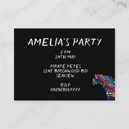 Kleurrijke Rainbow Jaguar Party uitnodiging Informatiekaartje (Achterkant)