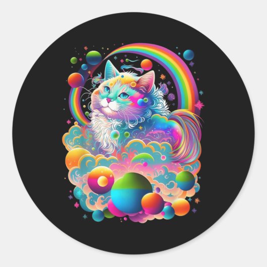 Kleurrijke Rainbow Kitty Cat Graphic Ronde Sticker (Voorkant)