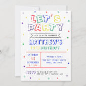 Kleurrijke Rainbow Let's Party Boy Verjaardag Kaart (Voorkant)