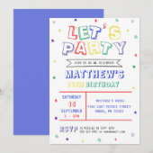 Kleurrijke Rainbow Let's Party Boy Verjaardag Kaart (Voorkant / Achterkant)