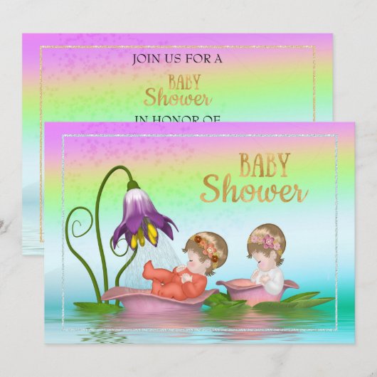 Kleurrijke Rainbow Lily Baby shower Invitation Kaart (Voorkant / Achterkant)