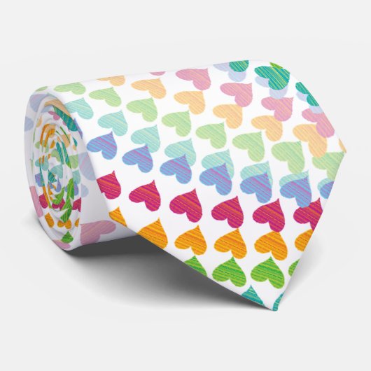 Kleurrijke Rainbow Love Hearts Sprinkles Whimsical Stropdas (Opgerold)