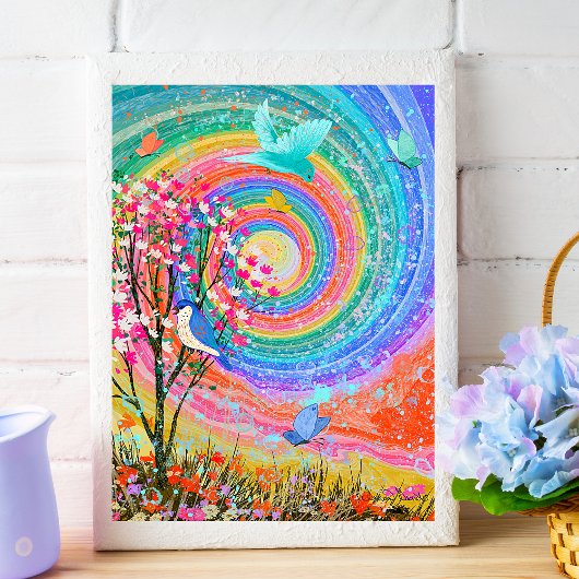 Kleurrijke Rainbow Natuur Wildflowers. Poster