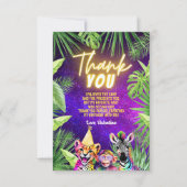 Kleurrijke Rainbow Neon Glow Safari Party Dieren Bedankkaart (Voorkant)