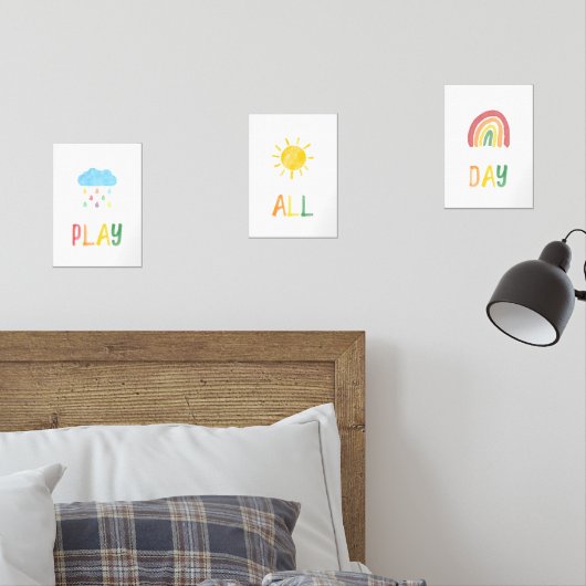 Kleurrijke Rainbow Play All Day Art Print set van  (Slaapkamer)